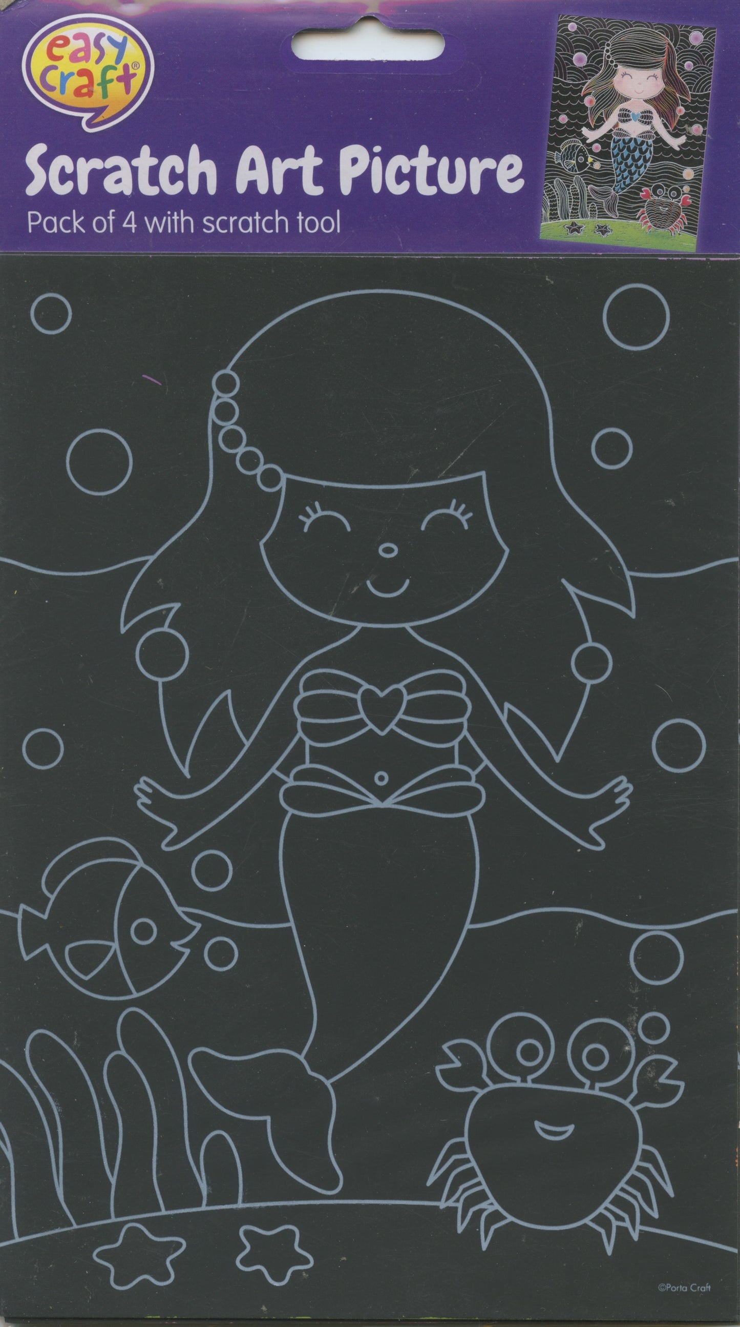 Scratch Art Picture - Mermaid/Fish Themed - Pack of 4 with scratch tool