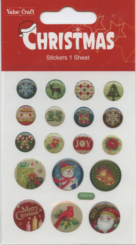 Christmas Theme Adhesive Stickers - Pack #1 - 1 Sheet