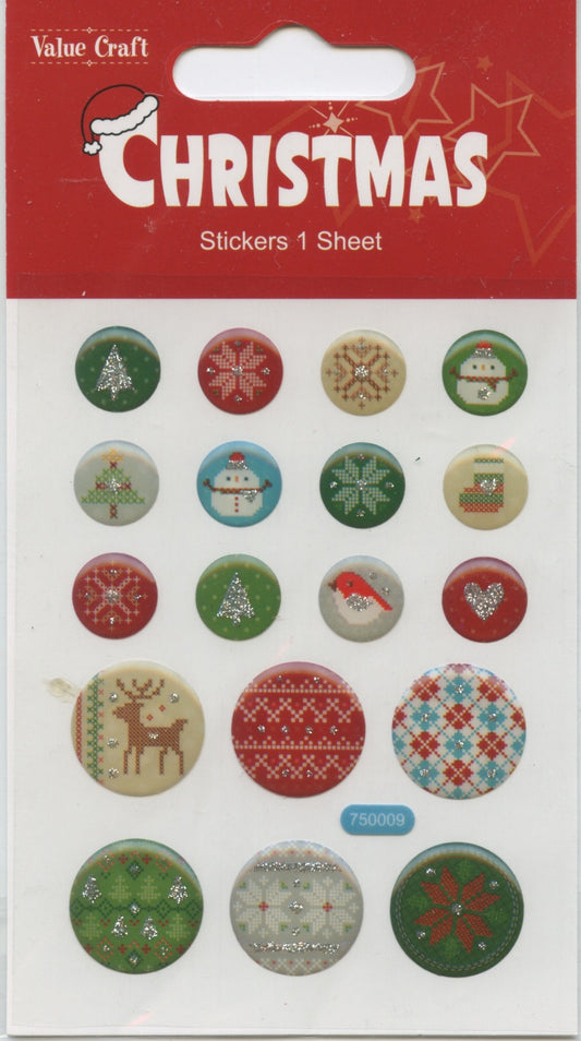Christmas Theme Adhesive Stickers - Pack #2 - 1 Sheet - 18 pieces