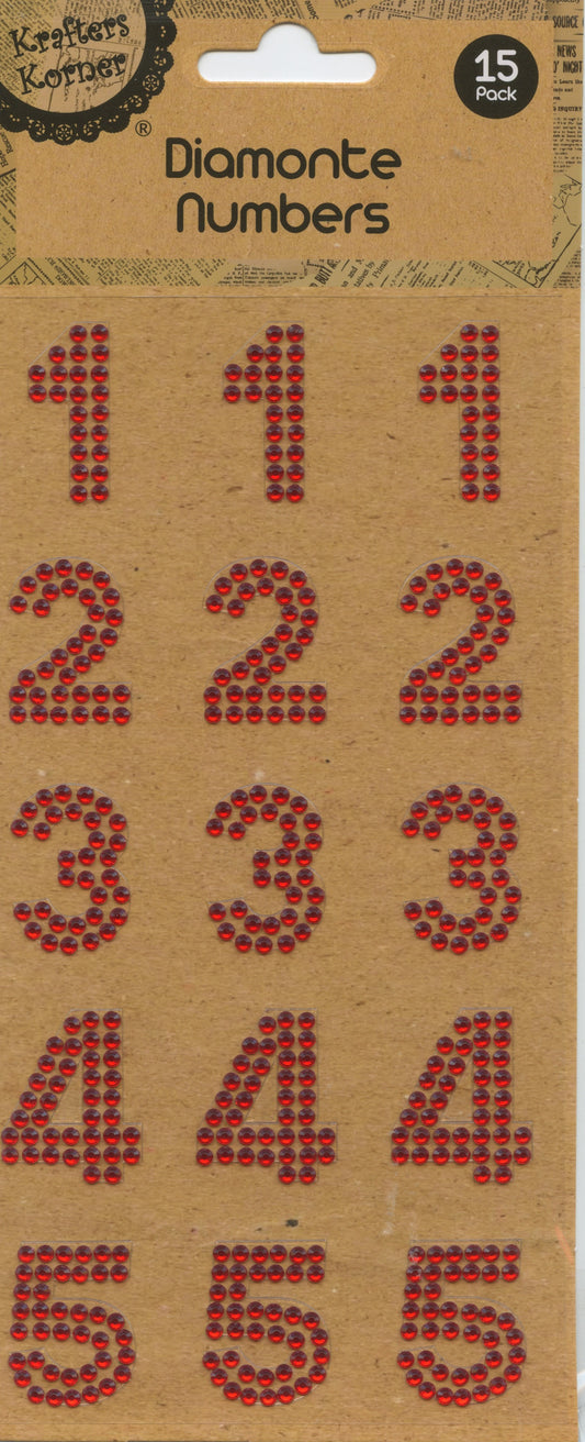 Diamanté Numbers 1-5 - Stickers - Red - 15 pk