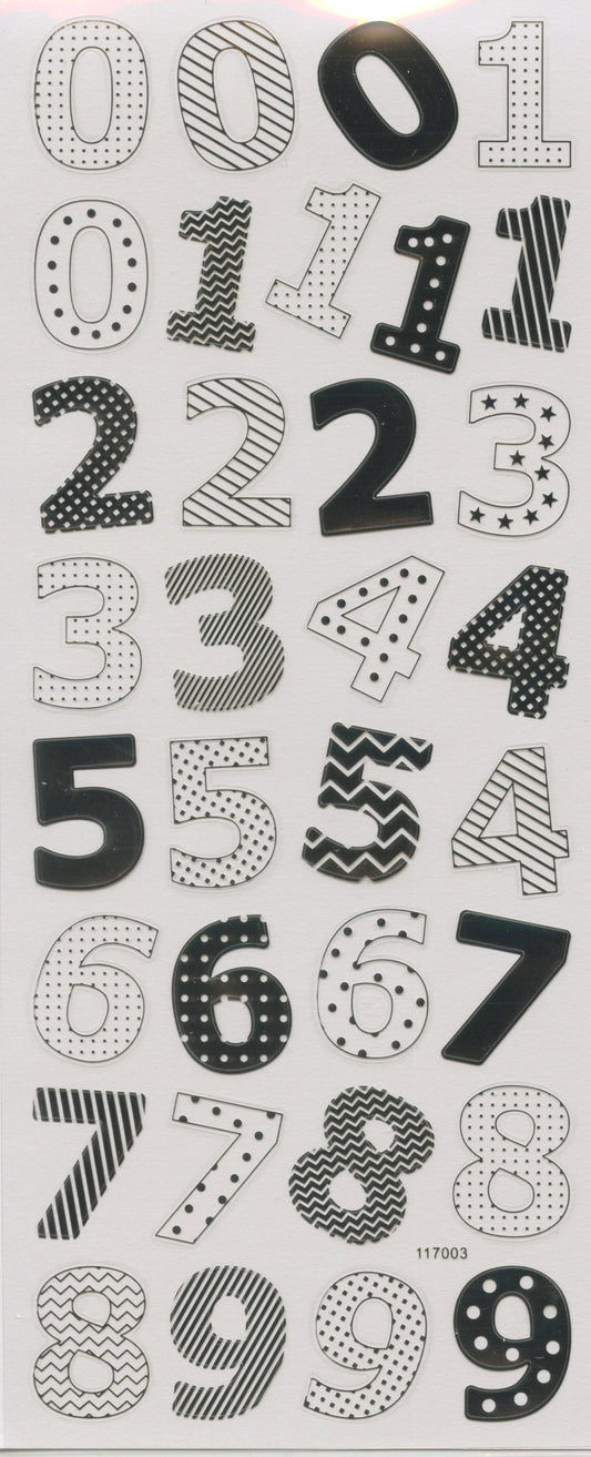 Numbers Stickers - Silver - Dots & Stripes - 1 Sheet - 32pc