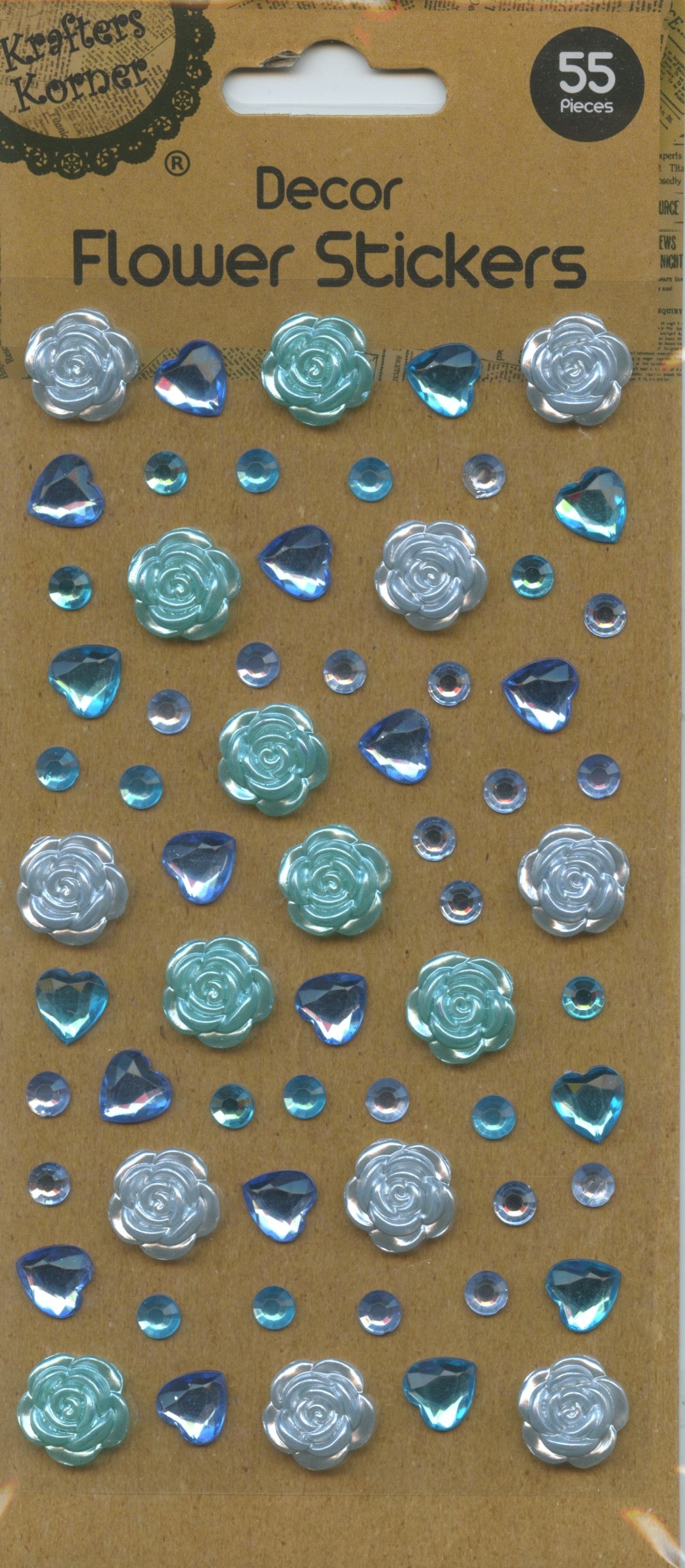 Diamanté Flower/Heart/Circle - Adhesive - Blue Tones