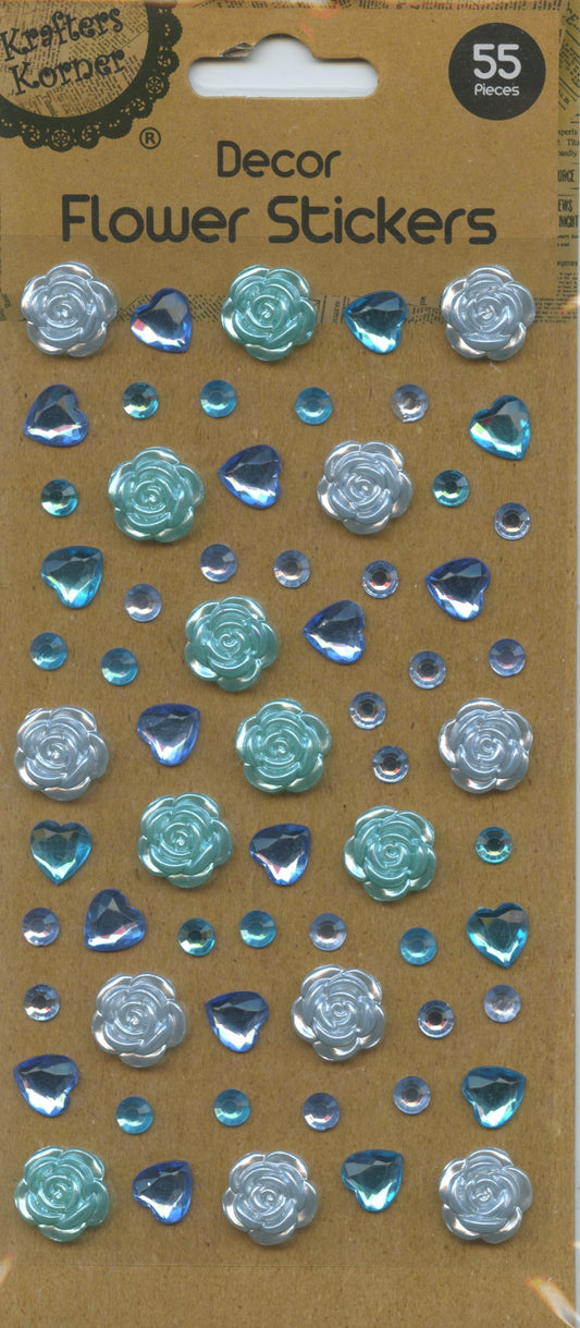 Diamanté Flower/Heart/Circle - Adhesive - Blue Tones