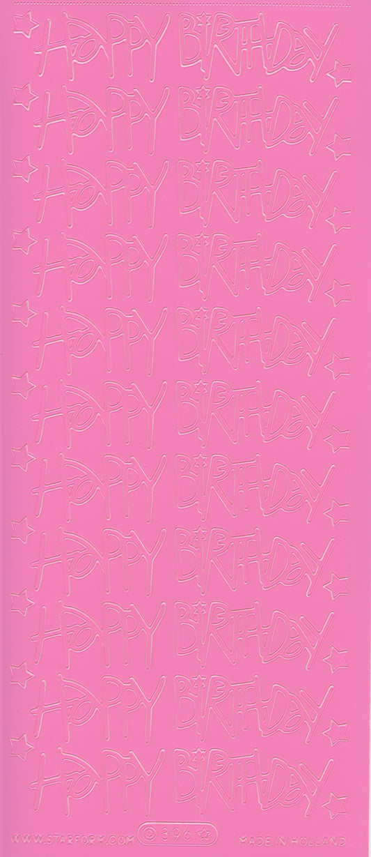 Happy Birthday Stickers with Stars - Pink - 1 Sheet