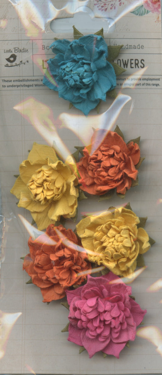 Little Birdie Handmade Embellishments 3D Flowers Camilla Tropical Starburst 6pc