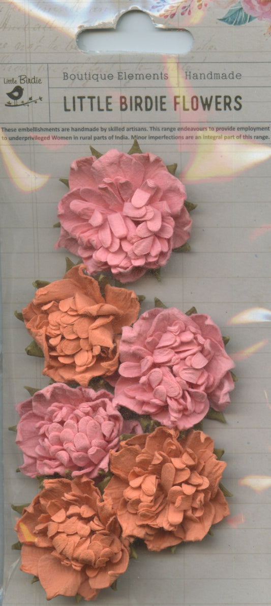 Little Birdie Handmade Embellishments 3D Flowers Camilla Coral 6pc