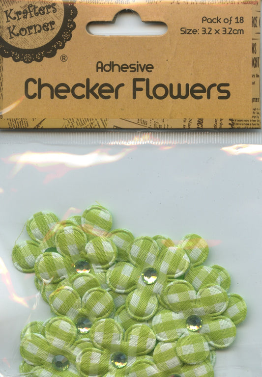 Green Adhesive Checker Flowers - Pk 18 - Size 3.2 cm