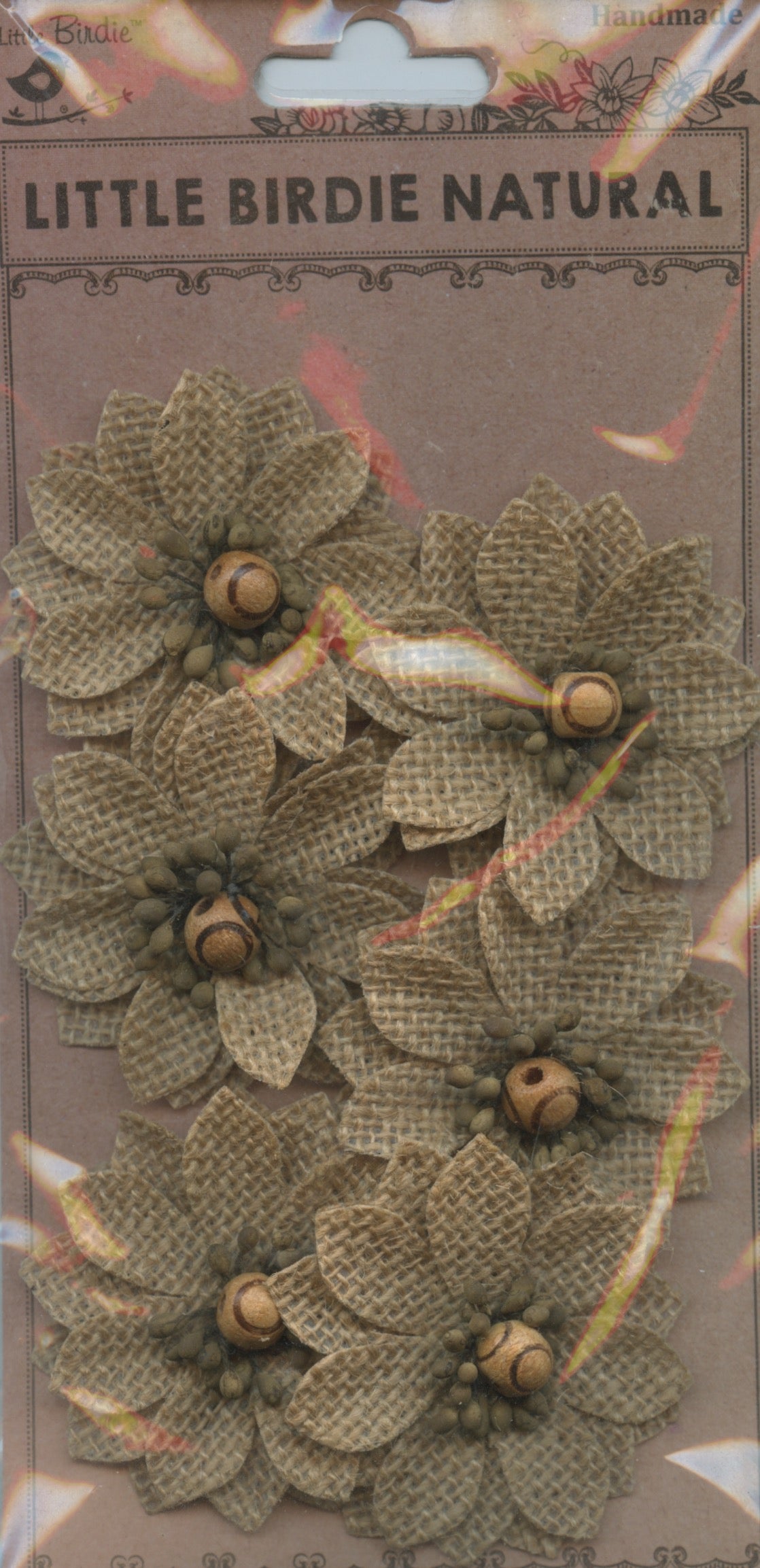 Little Birdie Handmade Burlap Linnea Flowers Natural 6pc