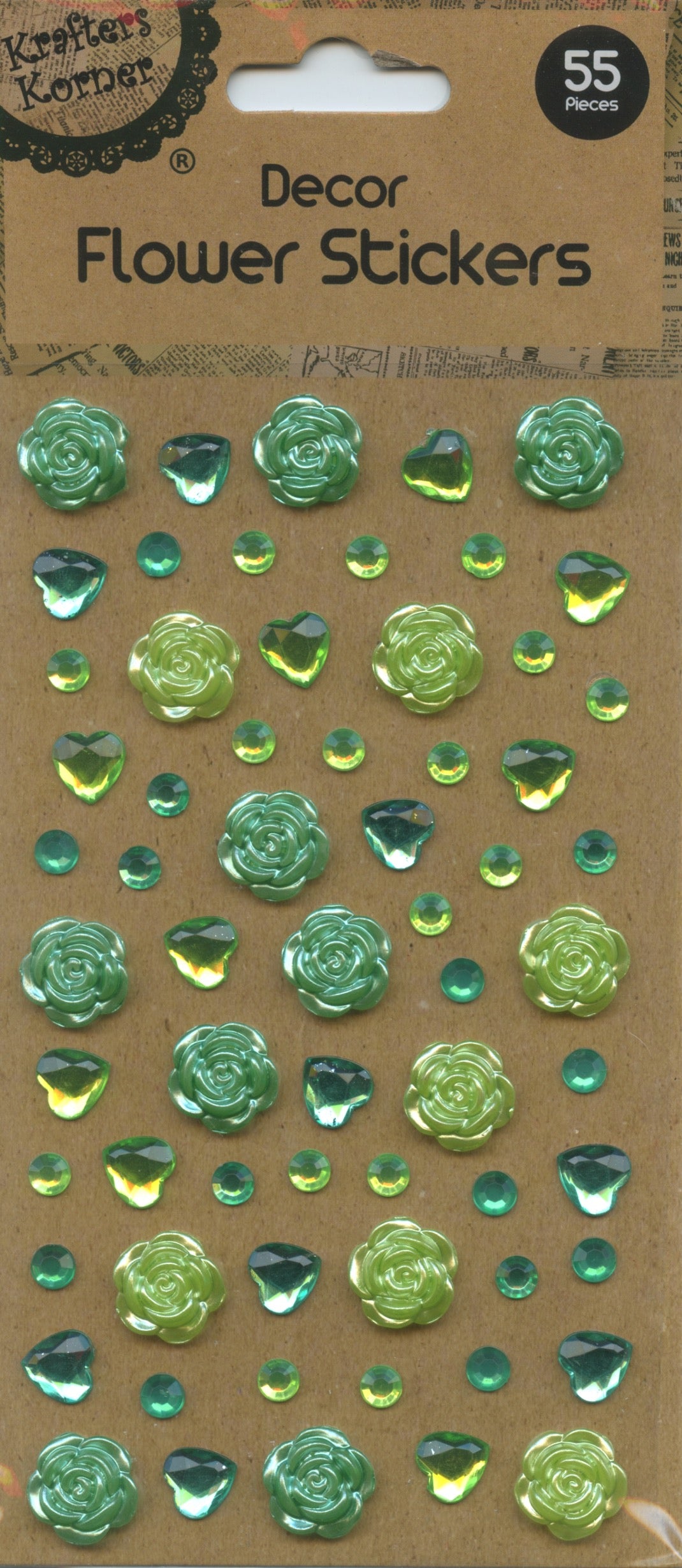 Diamanté Flower/Heart/Circle - Adhesive - Green tones