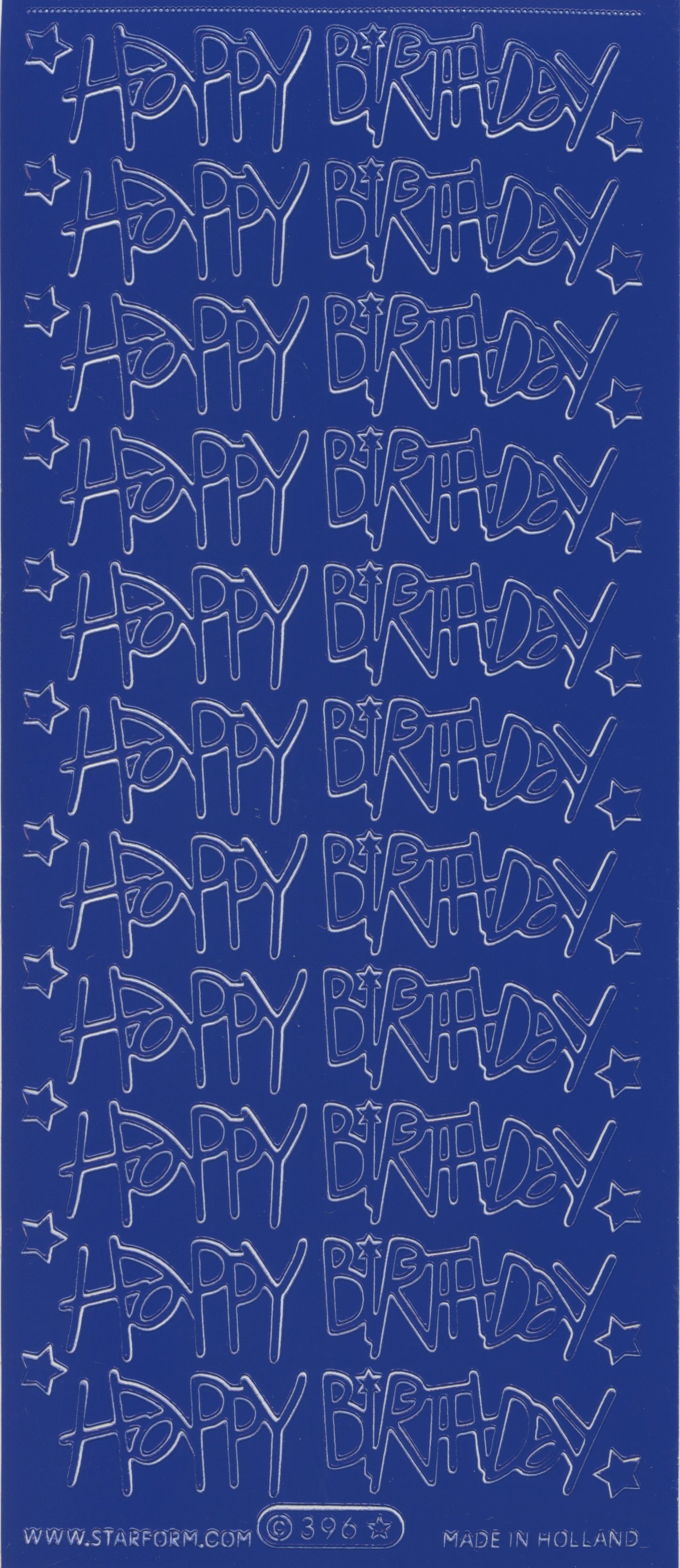 Happy Birthday Stickers with Stars - Blue - 1 Sheet