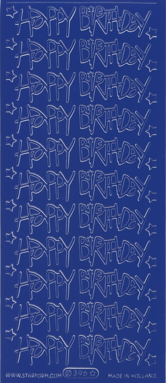 Happy Birthday Stickers with Stars - Blue - 1 Sheet