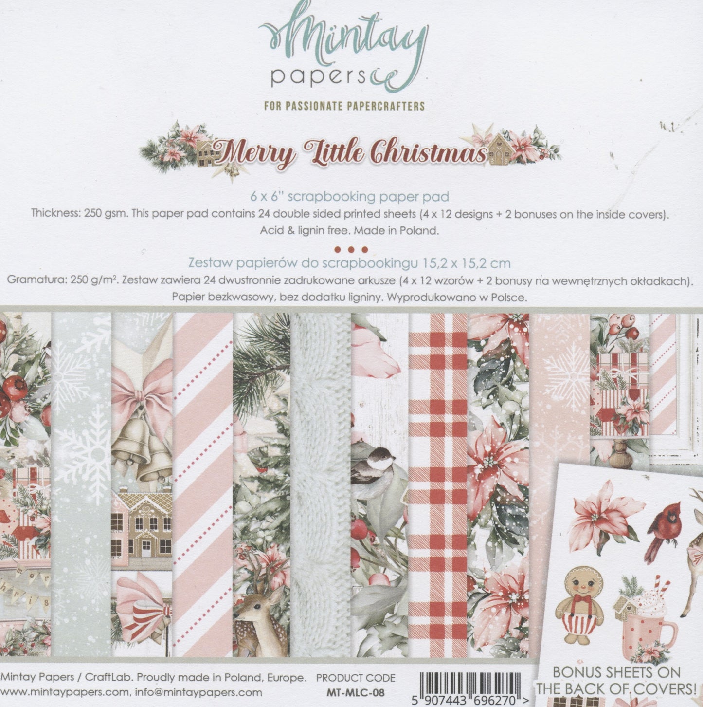 Merry Little Christmas Paper Pad - 24x Doubled sided sheets - 15.2x15.2cm