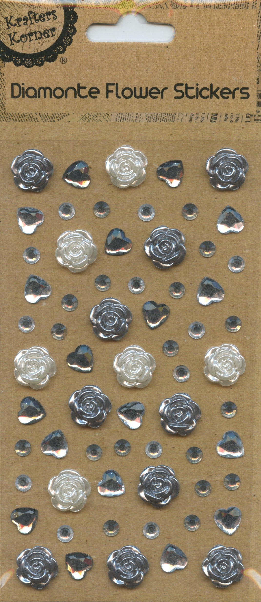 Diamanté Flower/Heart/Circle - Adhesive - Grey/White tones