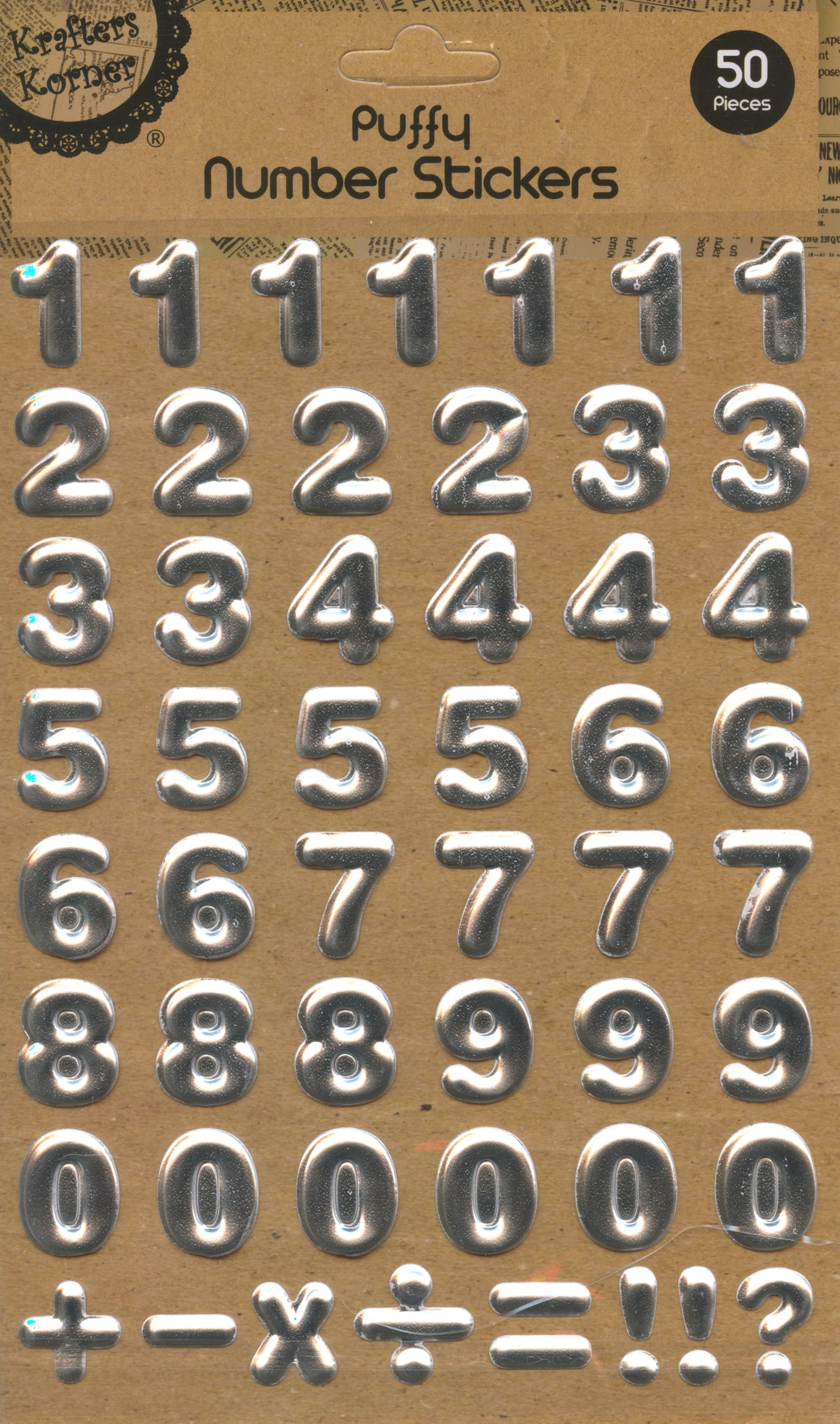 Puffy Number Stickers - Silver - Pack of 50