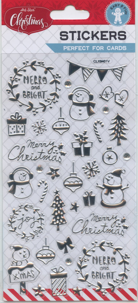 Art Star Christmas Stickers Silver Foil 34pk