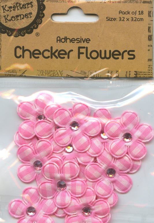Pink Adhesive Checker Flowers - Pk 18 - Size 3.2 cm