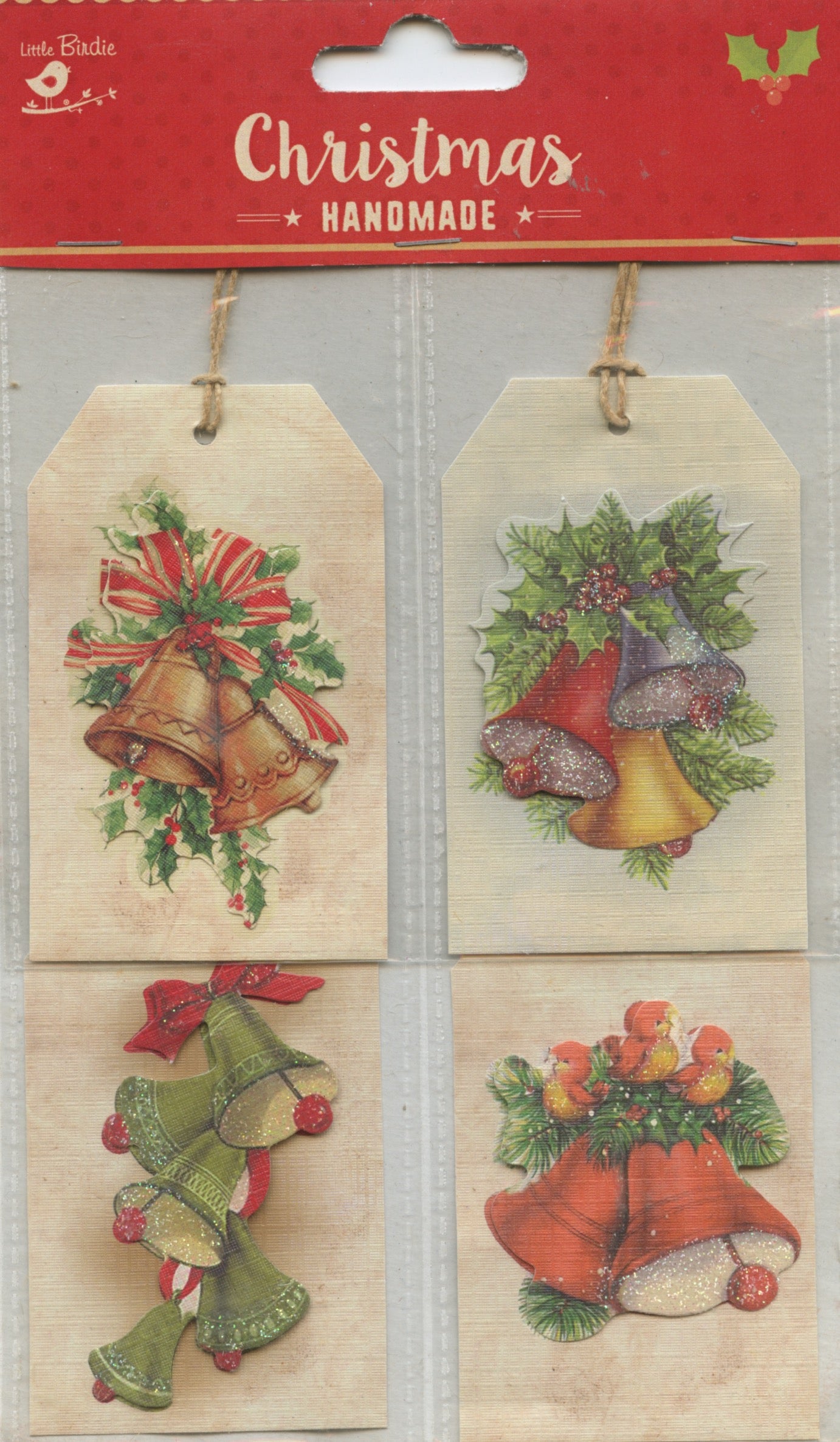 Little Birdie Handmade Christmas Embellishments 3D Gift Tags 4 pc
