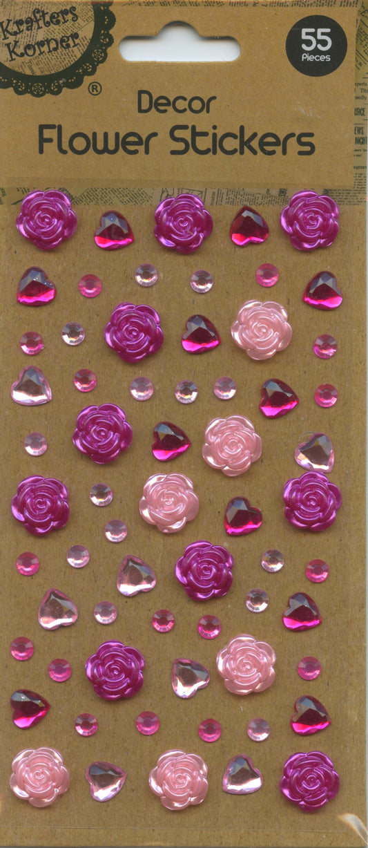 Diamanté Flower/Heart/Circle - Adhesive - Pink tones