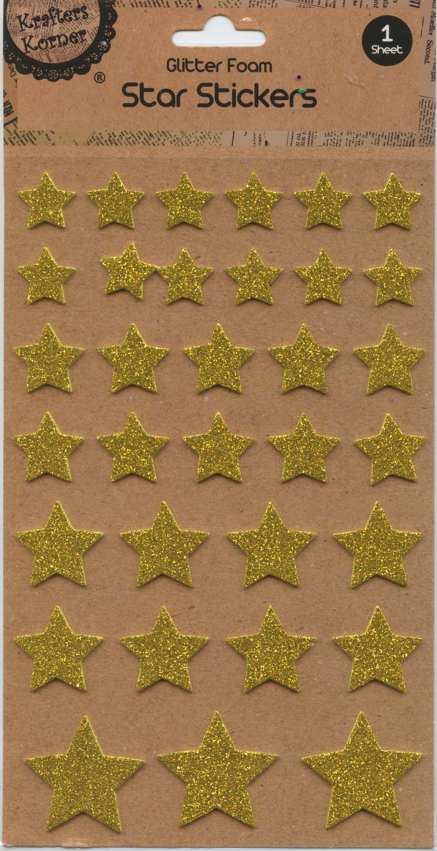 Glitter Foam Star Stickers - Gold - 33pk