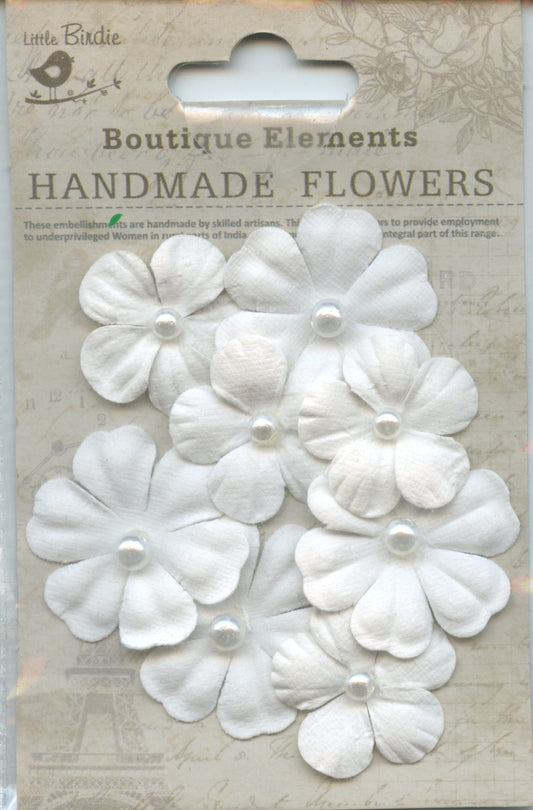 Little Birdie Handmade Flowers - Noelle Blossom White - 8 pcs