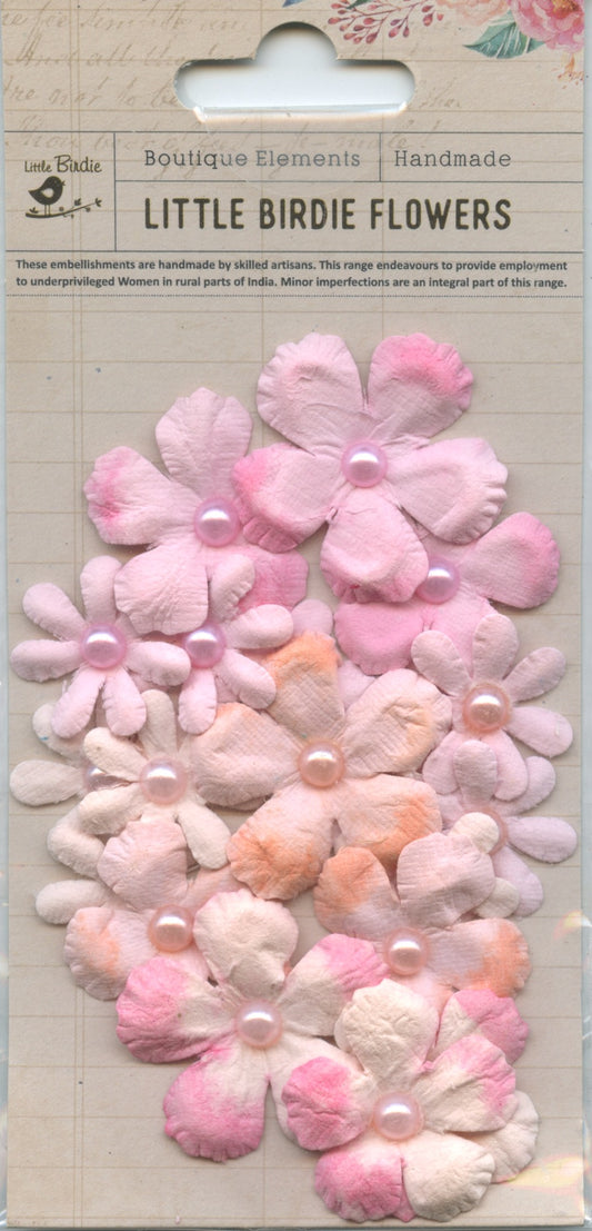 Little Birdie Handmade Embellishments - Tie Dye Pearl Gypsies Flowers 20pk