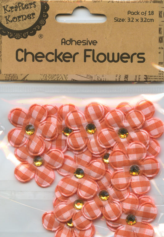 Orange Adhesive Checker Flowers - Pk 18 - Size 3.2 cm