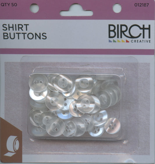 Shirt Buttons - Clear - Qty 50