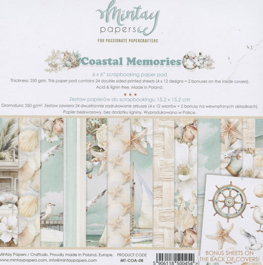 Coastal Memories Paper Pad - 24x Doubled sided sheets - 15.2x15.2cm