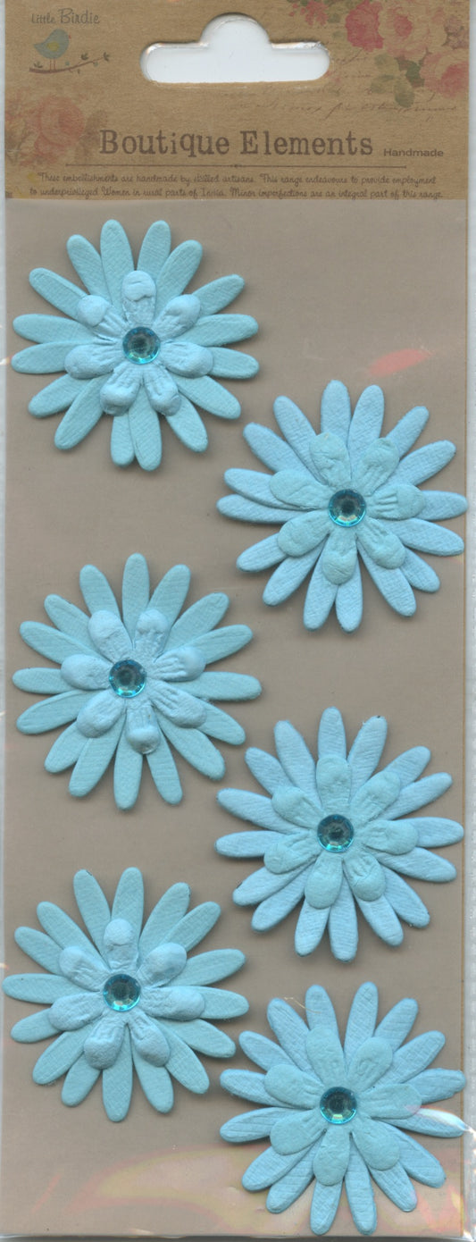 Little Birdie Handmade Embellishments 3D Jewelled layered Daisies Self Adhesive Ocean Spray 6pc