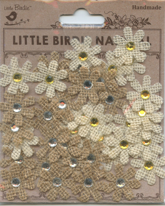 Little Birdie Handmade Burlap Jewelled Florettes Natural And Cream 40pc