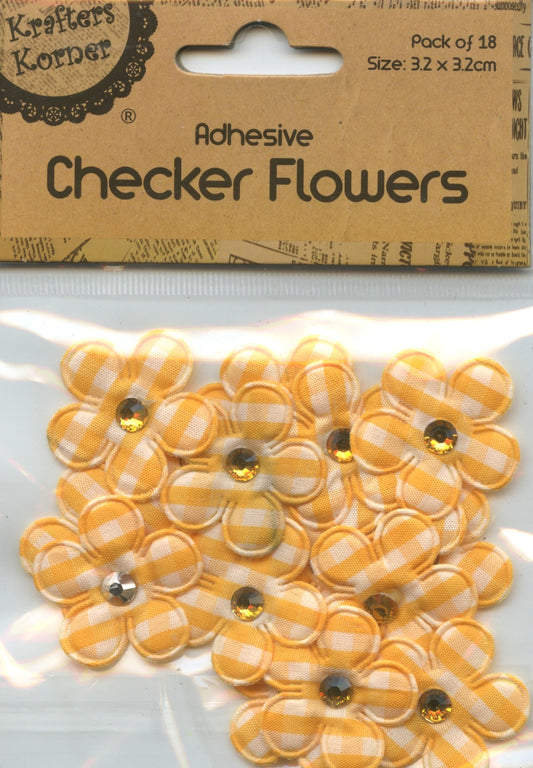 Golden Yellow Adhesive Checker Flowers - Pk 18 - Size 3.2 cm