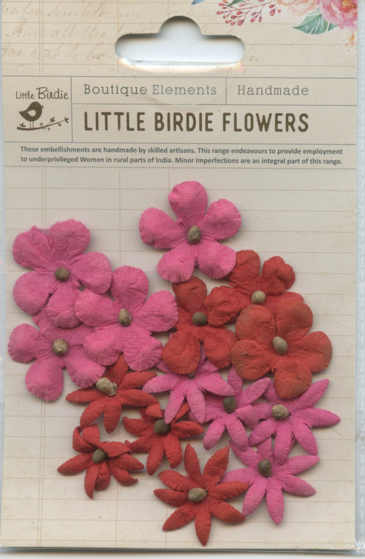 Little Birdie Handmade Embellishments Flowers Pollen Mini Daisies Cerise Pink 15pc