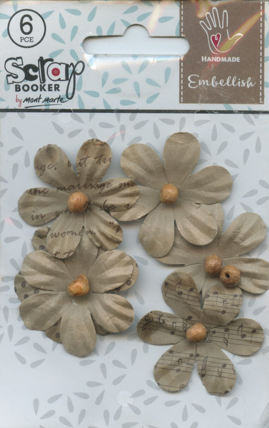 Scrap Booker Handmade Embellishments Kraft Beaded Bloom 6pc