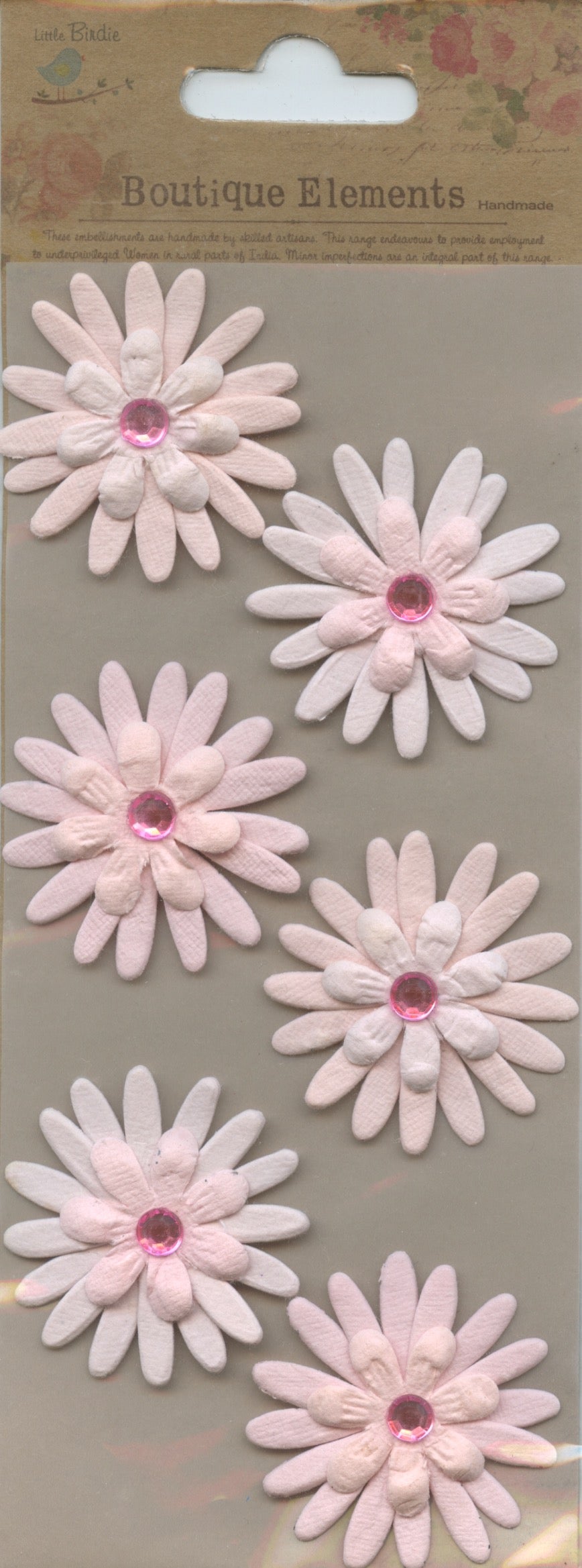Little Birdie Handmade Embellishments Jewelled Layered Daisies 3D Self Adhesive Carnation Pink 6pc