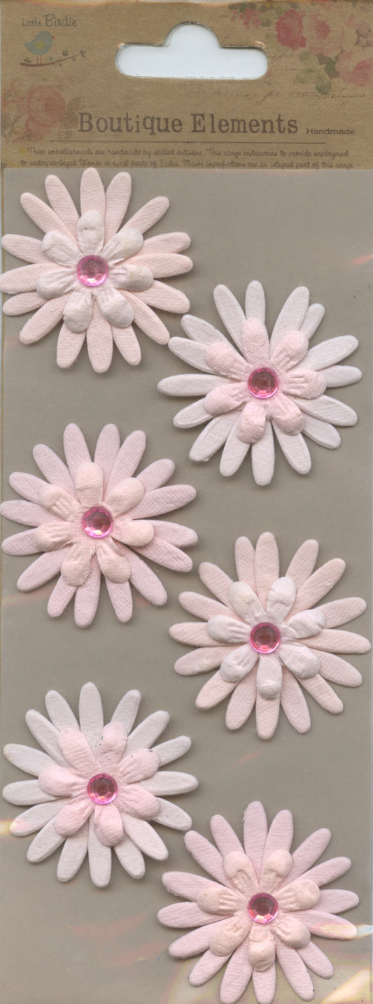 Little Birdie Handmade Embellishments Jewelled Layered Daisies 3D Self Adhesive Carnation Pink 6pc