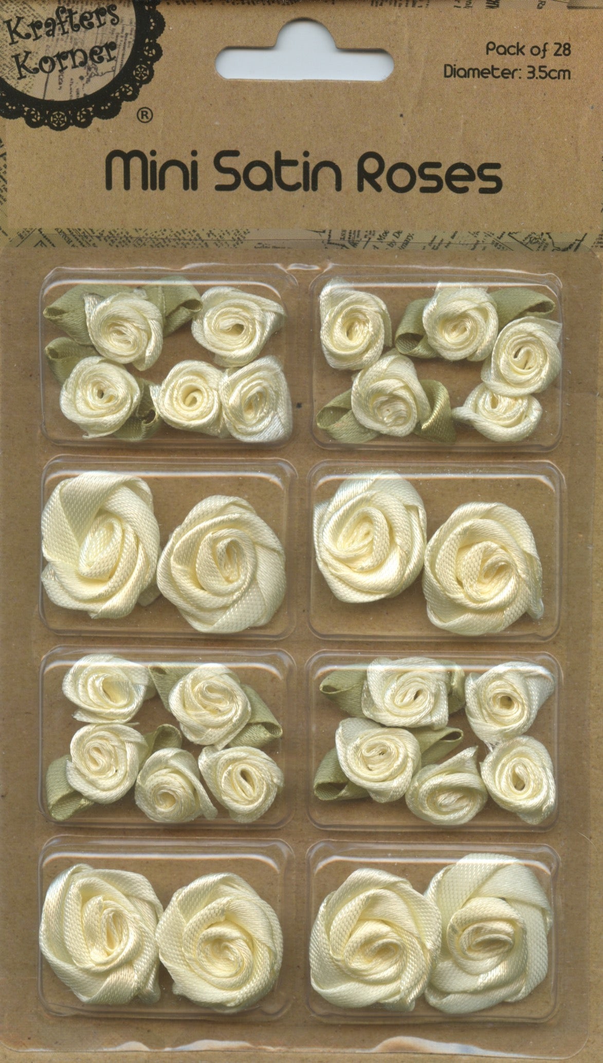 Mini Satin Roses 2 sizes - Cream - 28 pk