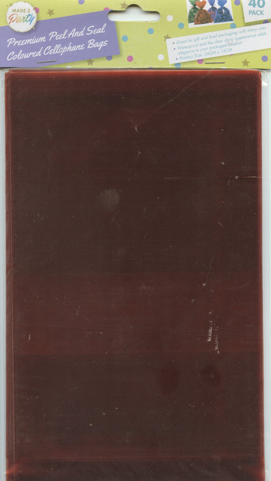 Cellophane Bags - Red - Peel and Seal 26x15cm - Pk 40