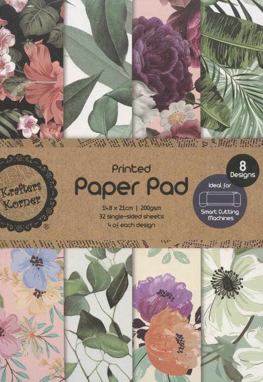Flowers - Printed Paper Pad - 32 sheets - 14.8x21cm - 8 Designs