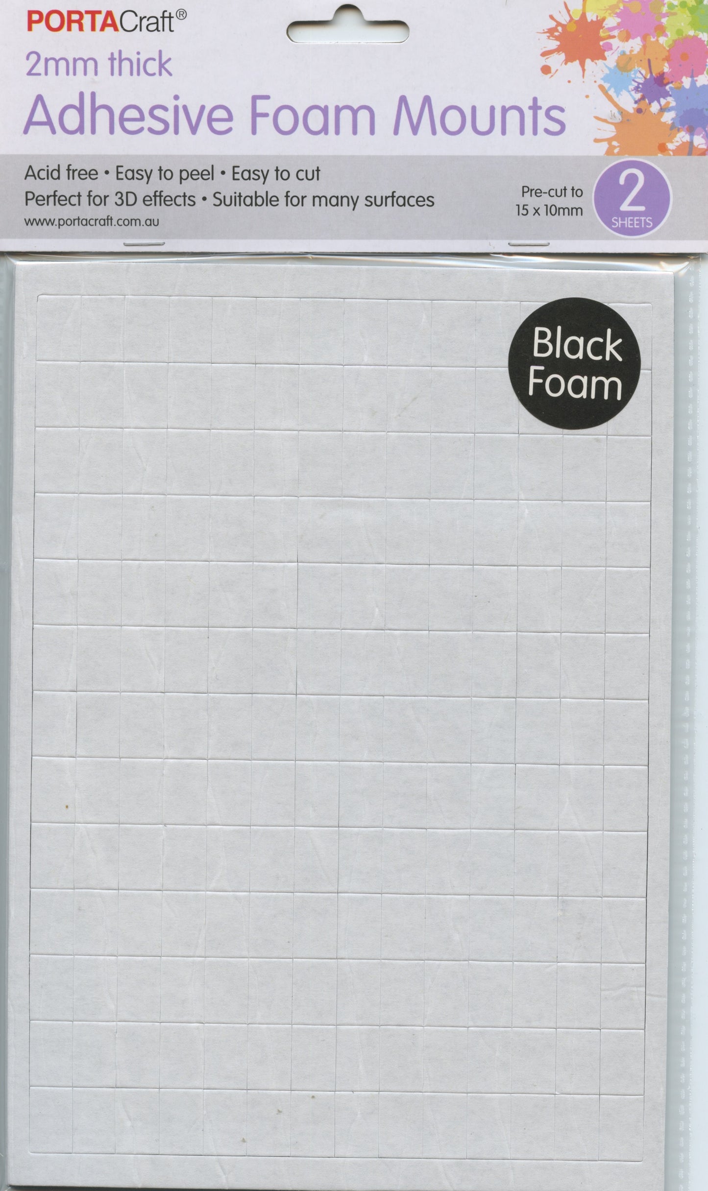 Adhesive Black Foam Mounts 2mm - 2 sheets (364 mounts) 15x10mm