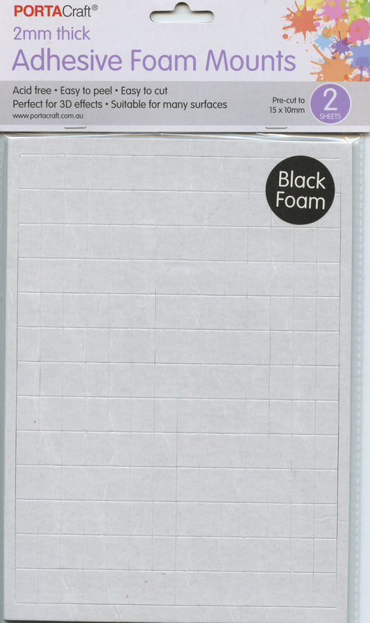 Adhesive Black Foam Mounts 2mm - 2 sheets (364 mounts) 15x10mm