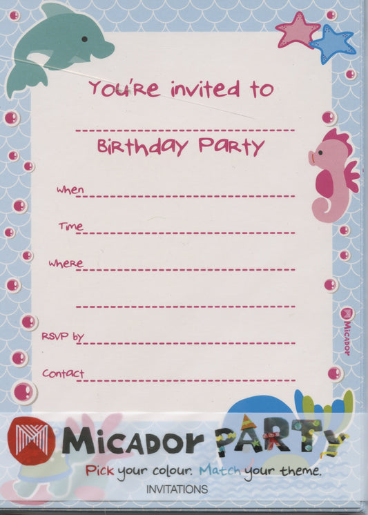 Sea Theme - Party Invitations with envelopes - 10 pack - 10x15cm