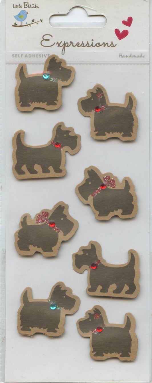 Little Birdie Handmade Self Adhesive Kraft Scotty Dogs 8pc