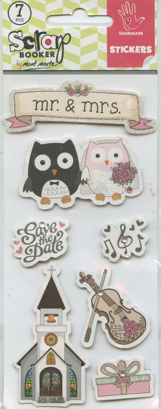 Scrap Booker Handmade Embellishments Wedding - Mr & Mrs 7 pc