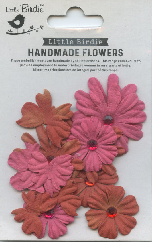 Little Birdie Handmade Embellishments Butterflies and Blooms Cerise Pink 15pc