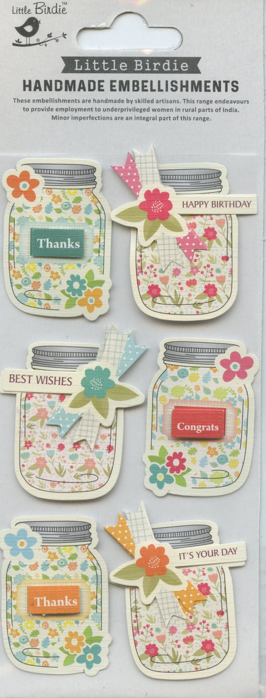 Little Birdie Handmade Embellishments - Jarful of Wishes - 6 pcs