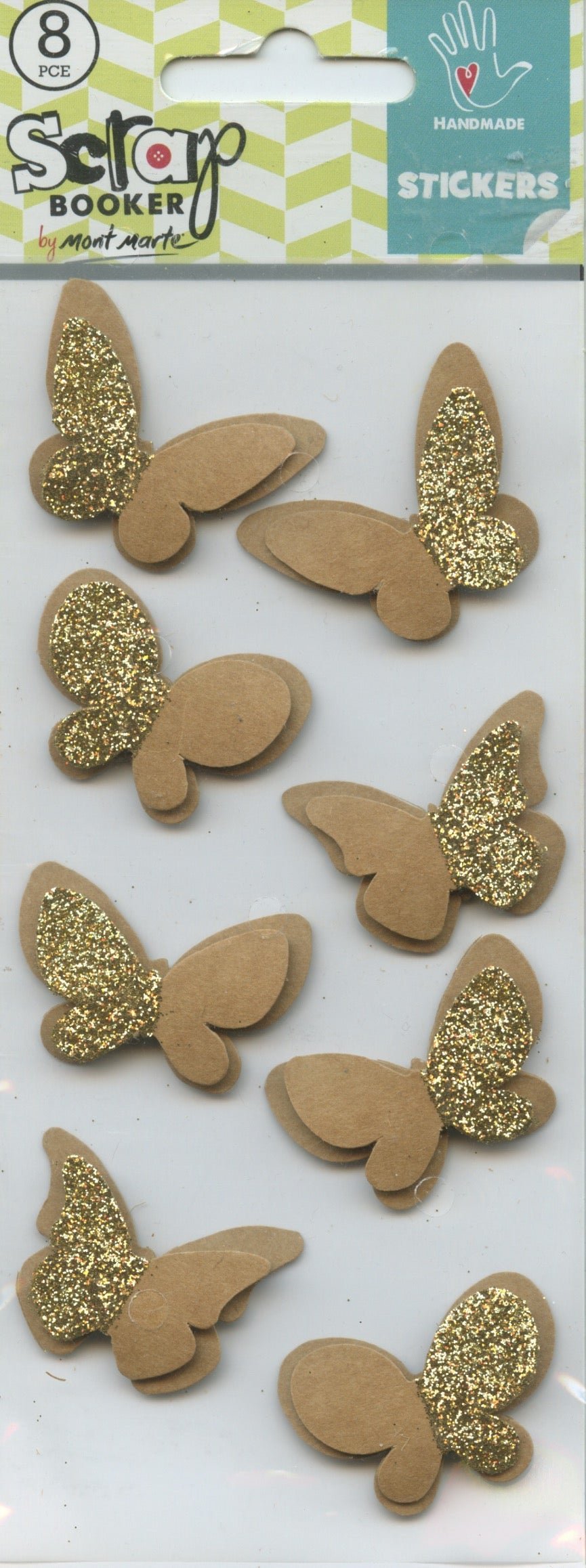 Scrap Booker Handmade Embellishments Glitter & Kraft Butterflies 8pc