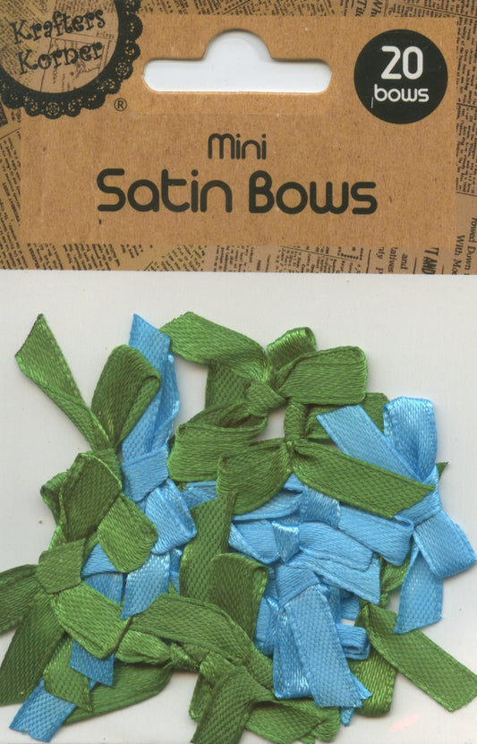 Mini Satin Bows - Blue/Green - 20 pk