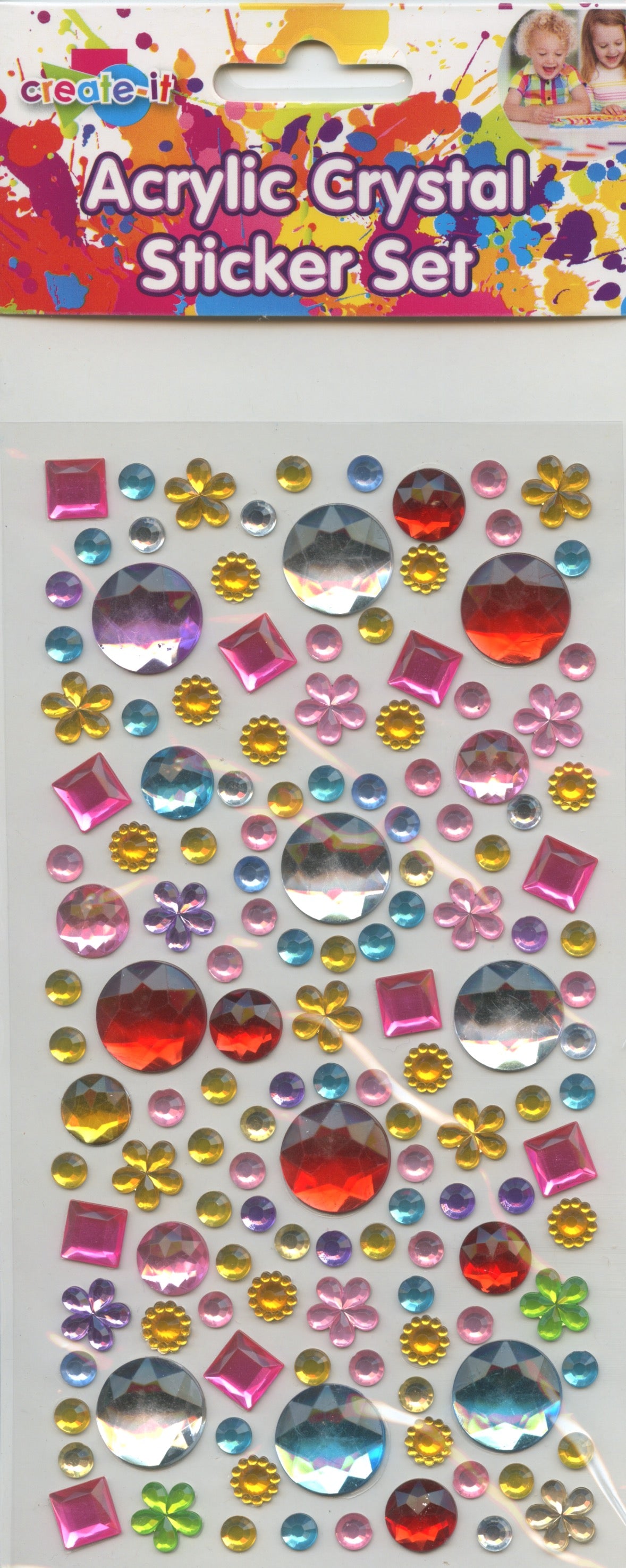 Rhinestones Acrylic Crystals - Multi Coloured - Circles/Flowers/Squares - 1 sheet
