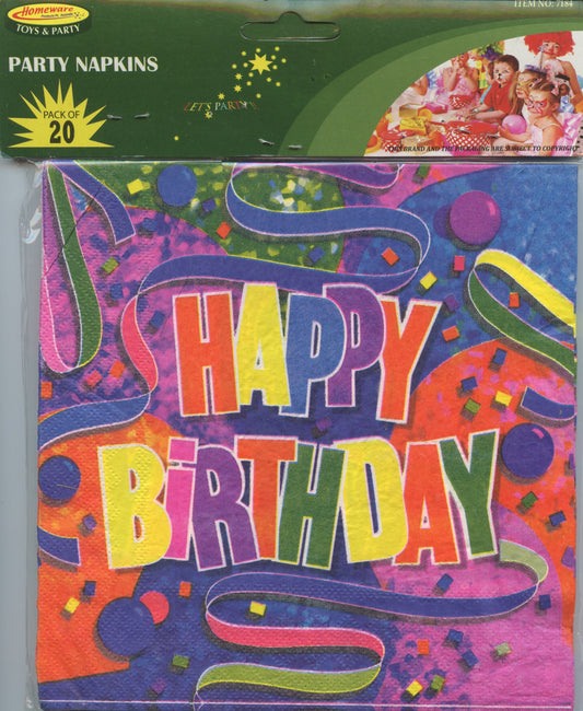 Party Napkins - Happy Birthday - 20 pk