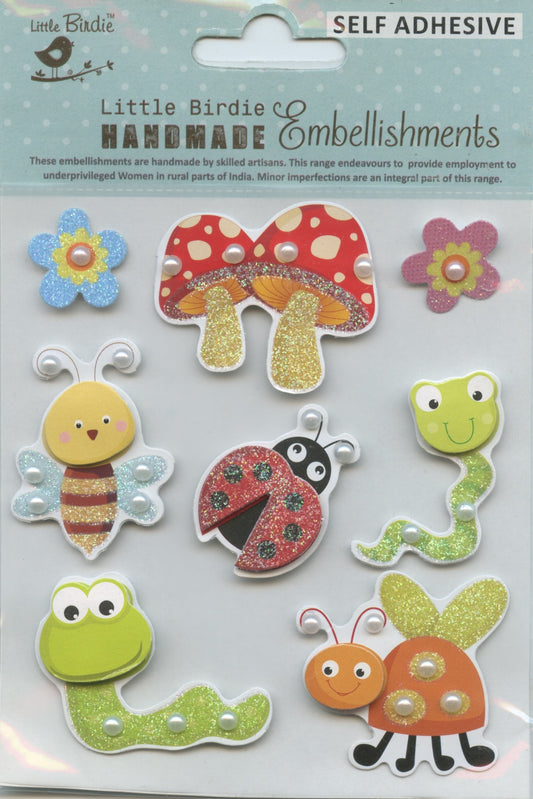 Little Birdie Handmade Embellishments Antique Nature 8pc